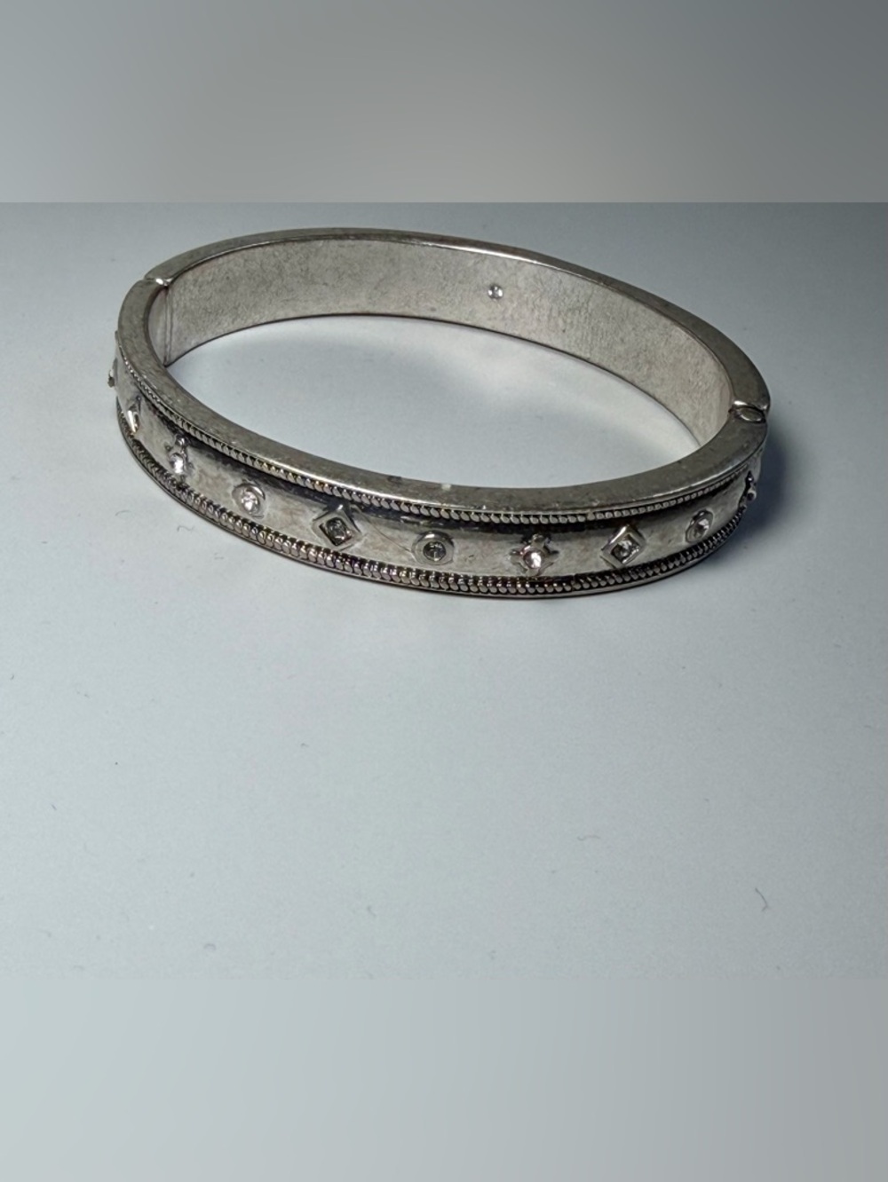 Brighton Silver Tone Hinged Bangle Bracelet Rhinestone Studded
